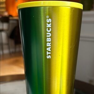 Starbucks Green Yellow Paint Splatter Venti No Straw 24 OZ Stainless Steel
